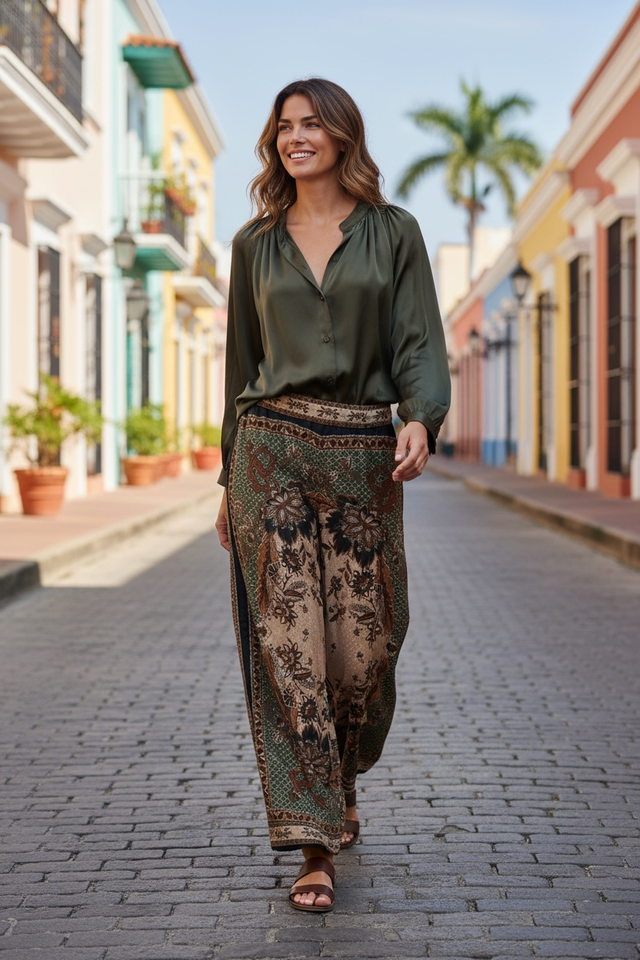 Abruzzo Silk Palazzo Print Pants