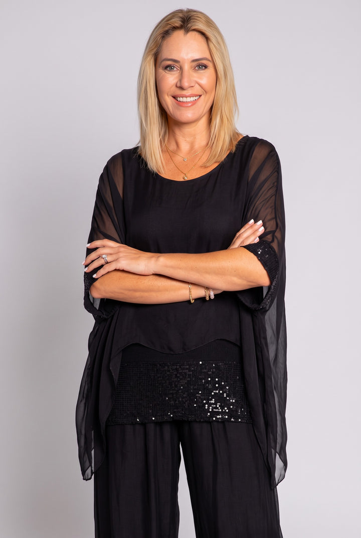 Elvira Top w Sequin Panel