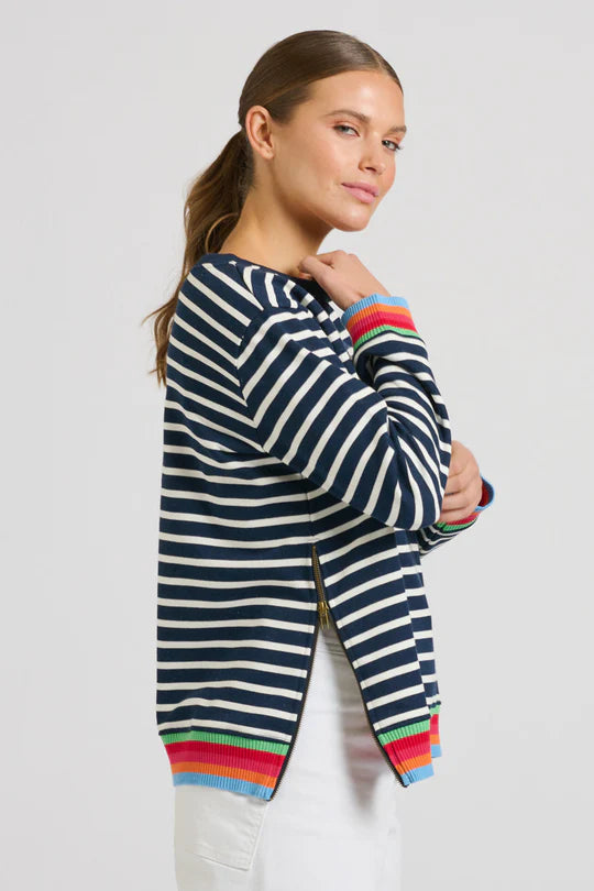 Stripe Zipside Classic Cotton Sweatshirt