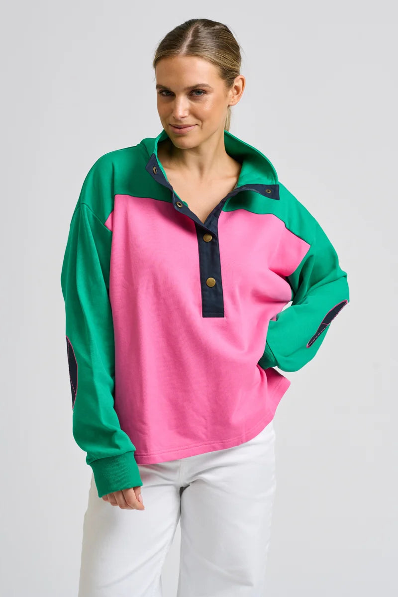 Collar Sweatshirt - Hot Pink Combo