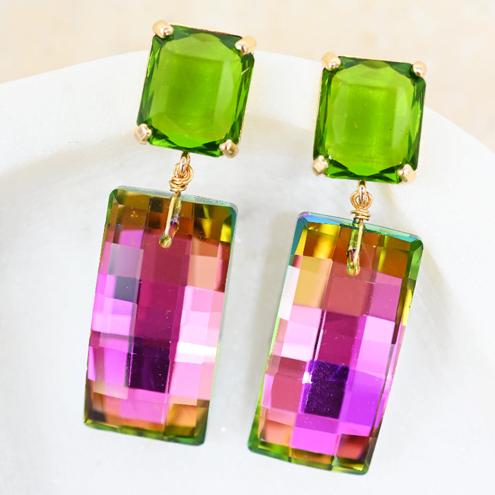 Crystal Oblong Drop Earrings