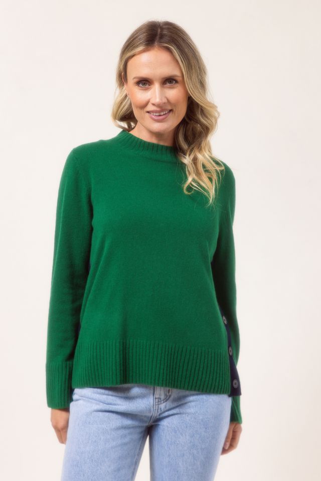 Contrast Side Btn Sweater