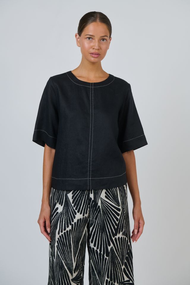 Topstitched Linen Top