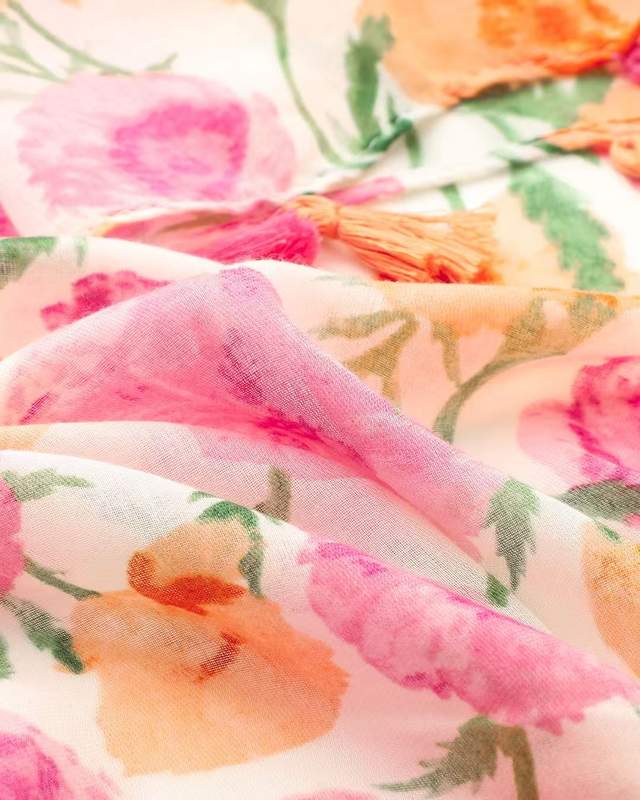 Coral Pink &amp; Orange Floral Scarf