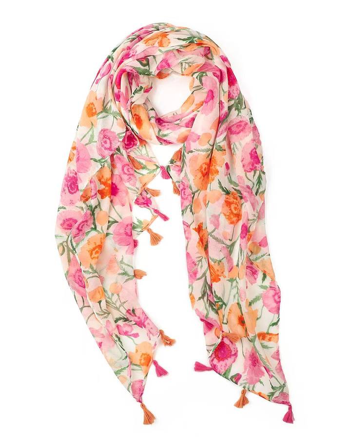 Coral Pink &amp; Orange Floral Scarf