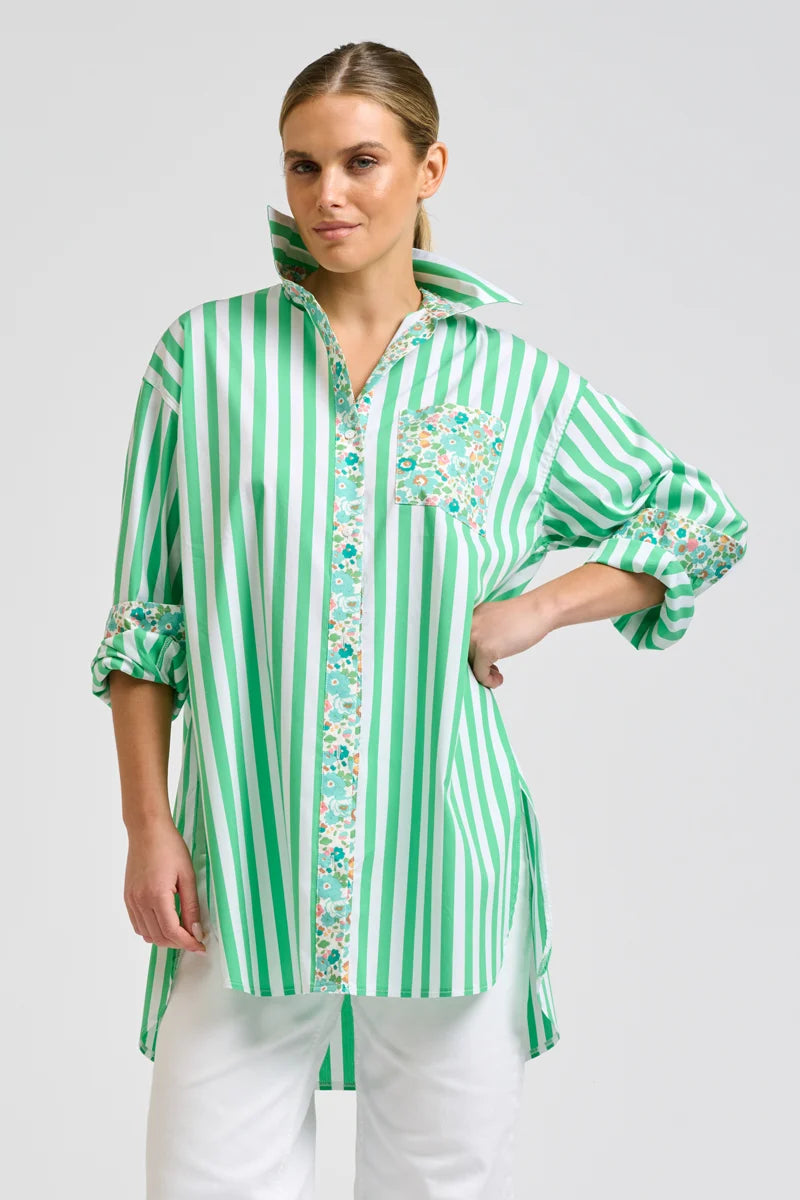Nessa Boyfriend Shirt- Green Stripe