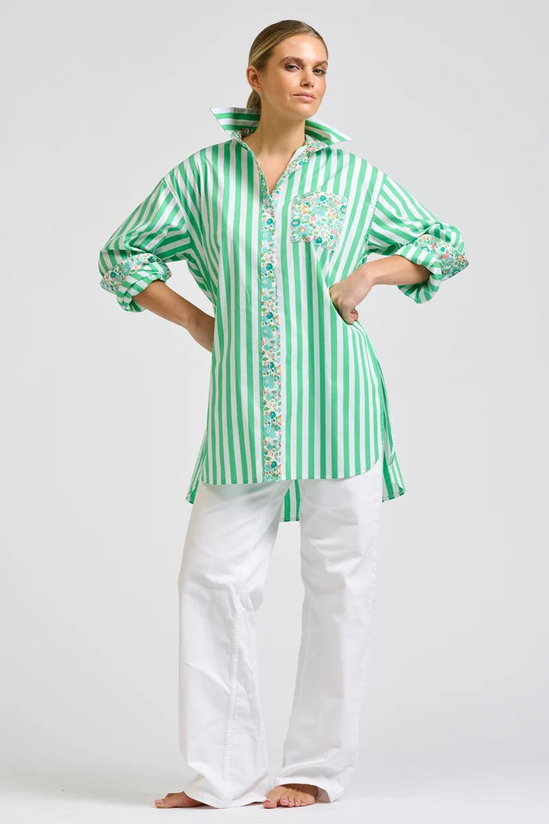 Nessa Boyfriend Shirt- Green Stripe