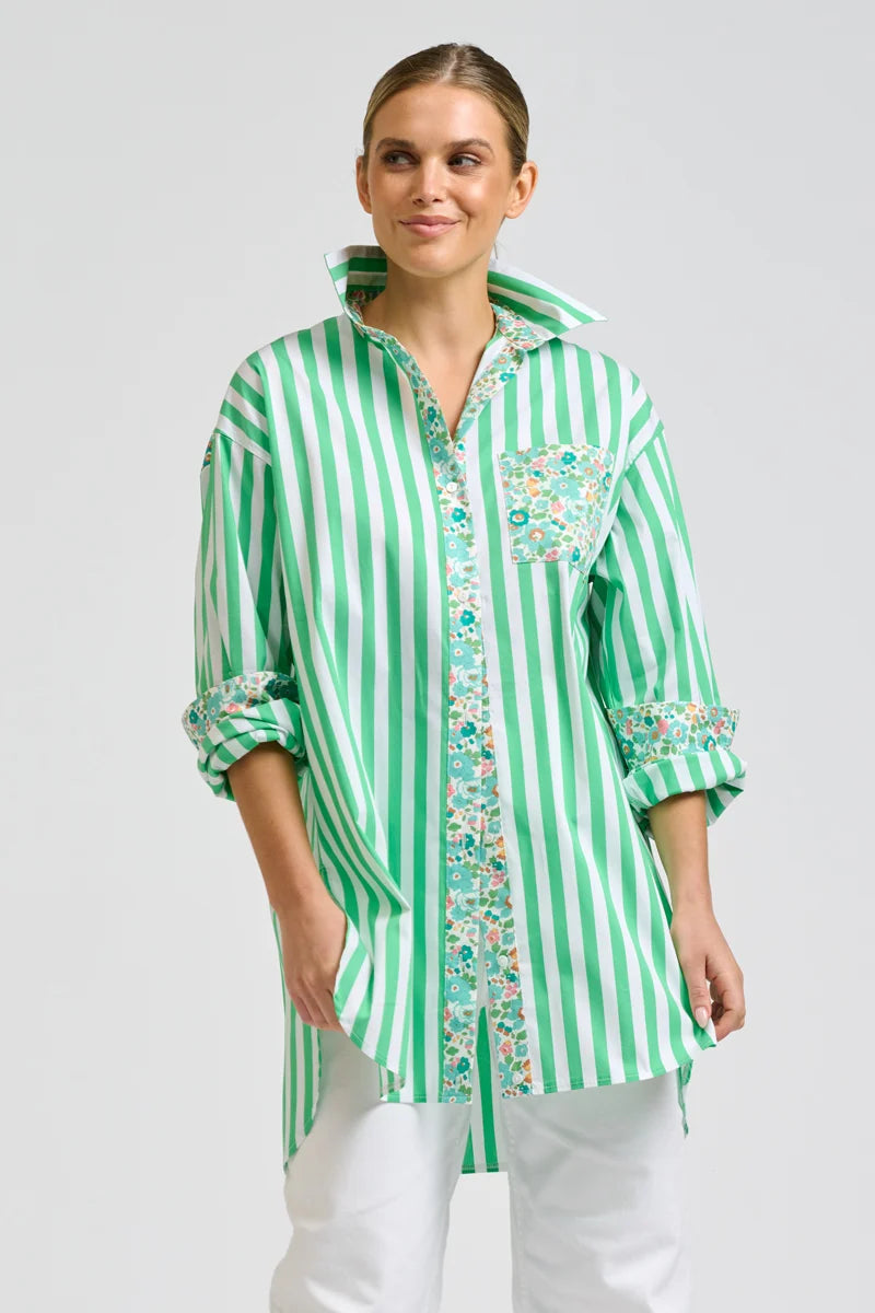 Nessa Boyfriend Shirt- Green Stripe