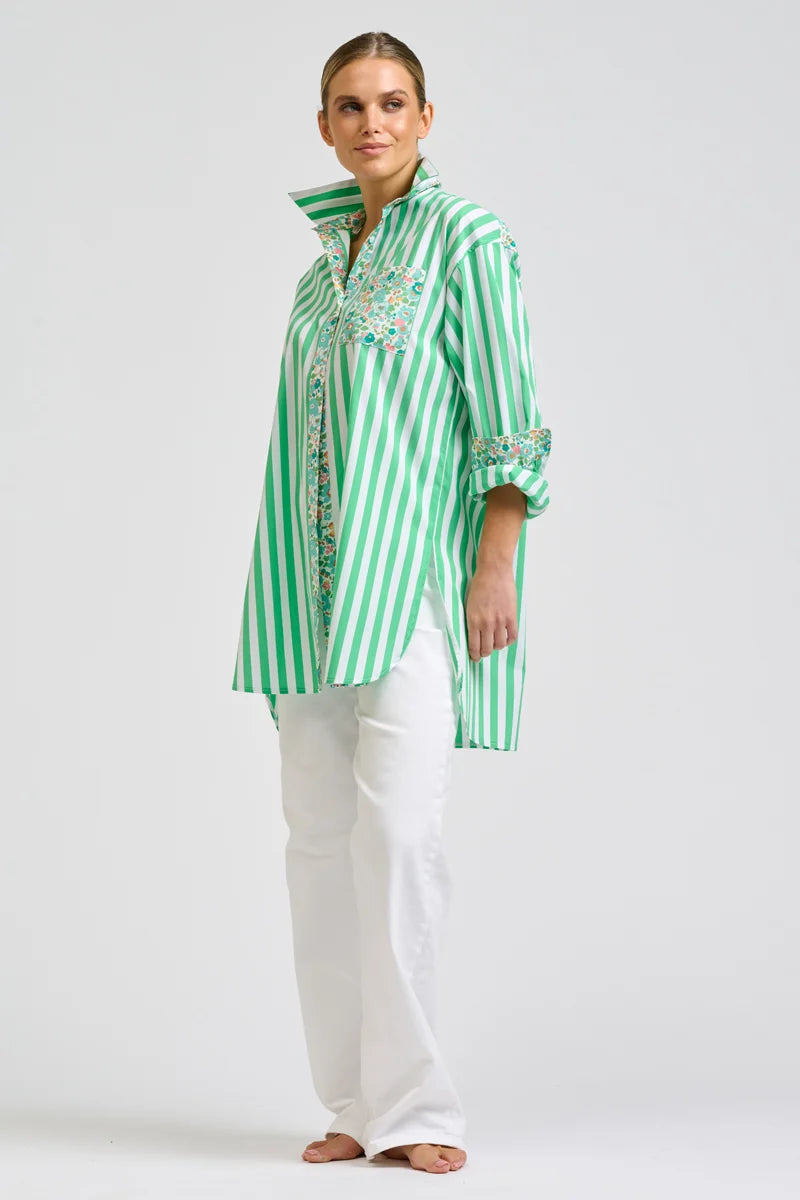 Nessa Boyfriend Shirt- Green Stripe