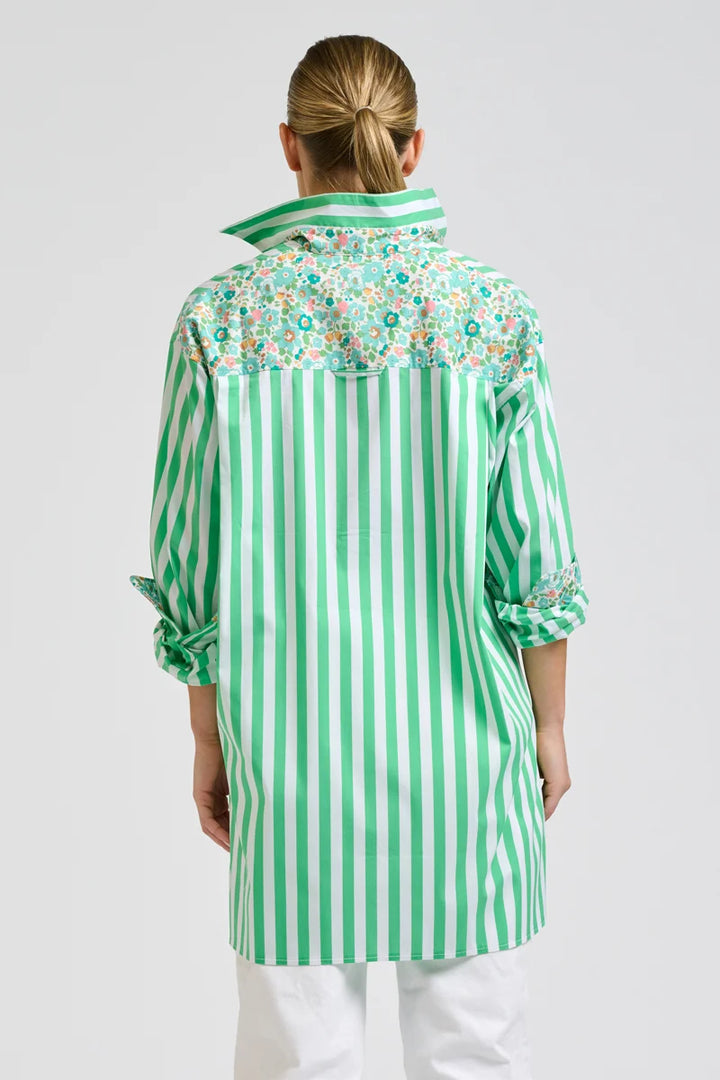 Nessa Boyfriend Shirt- Green Stripe