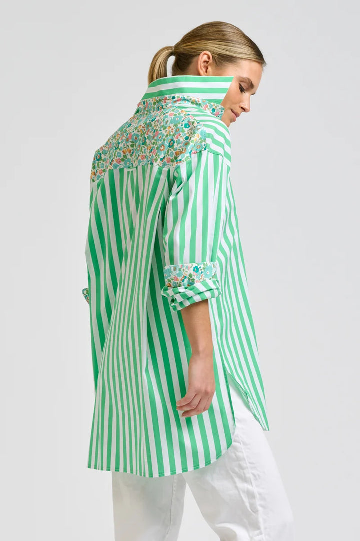 Nessa Boyfriend Shirt- Green Stripe
