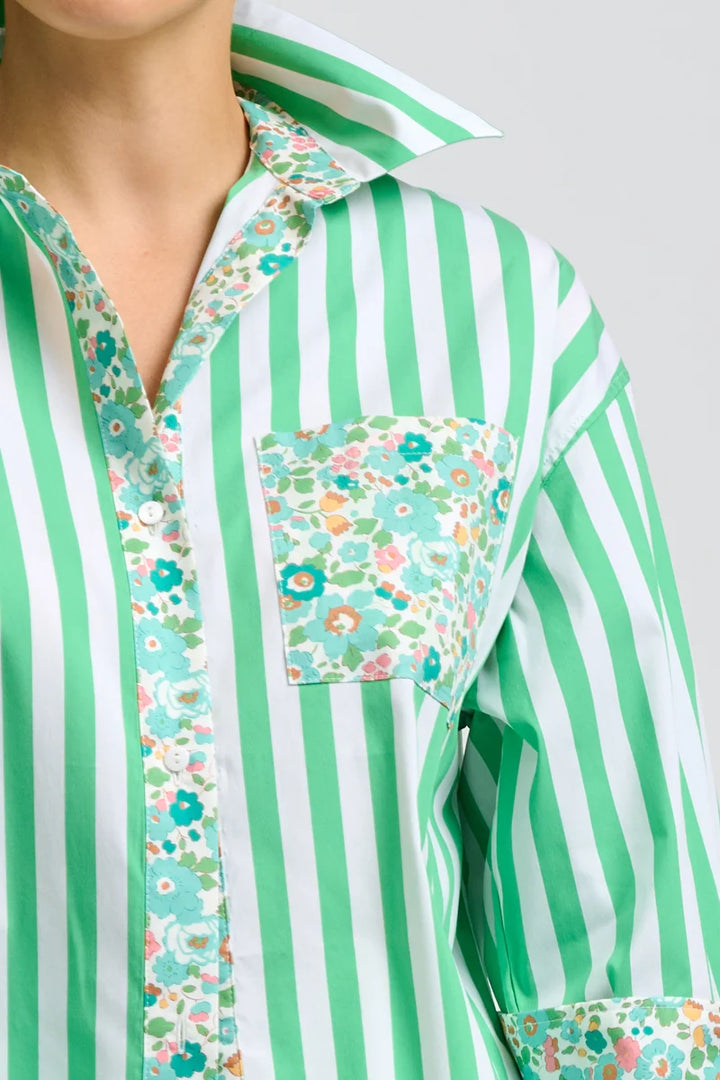 Nessa Boyfriend Shirt- Green Stripe