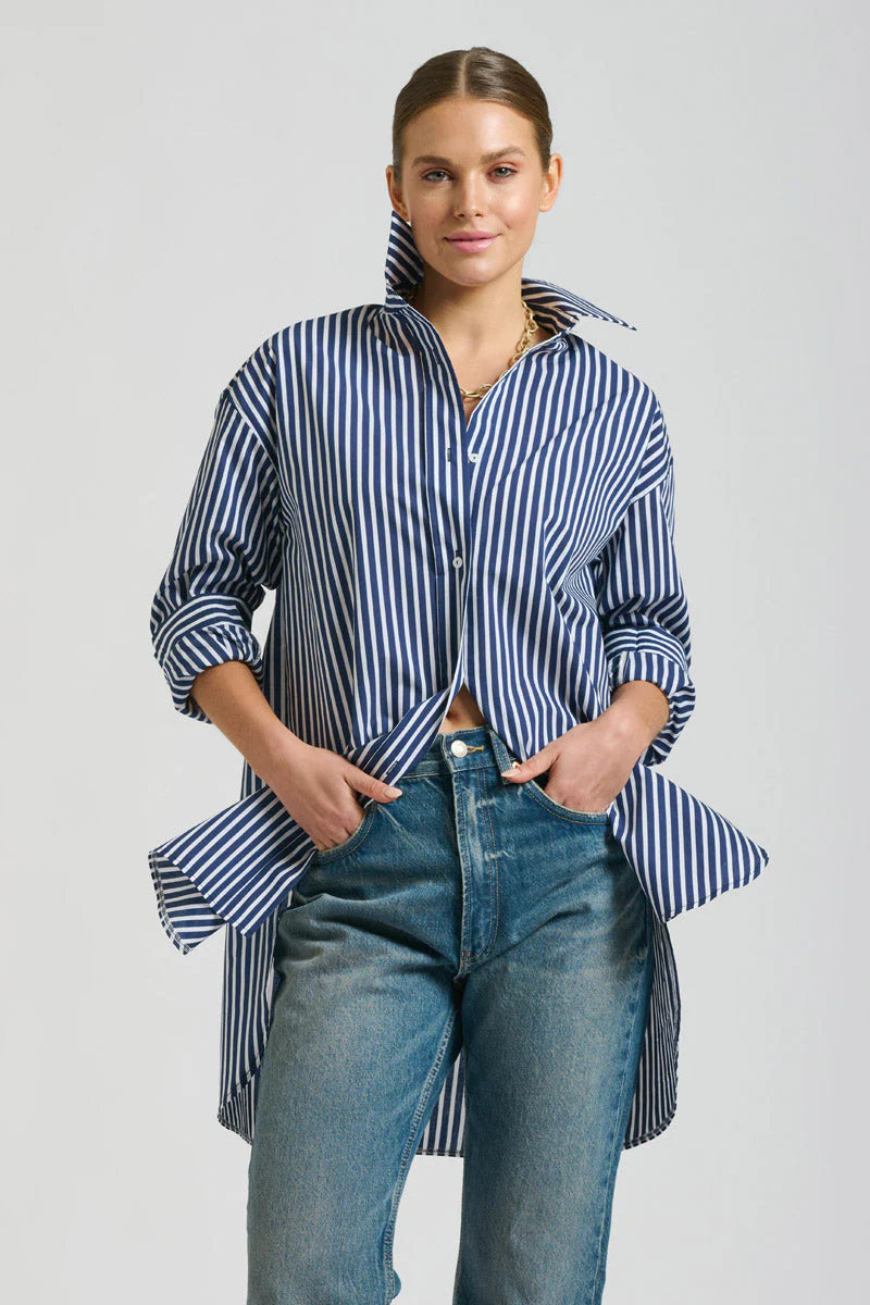 The Boyfriend Shirt-Navy Stripe