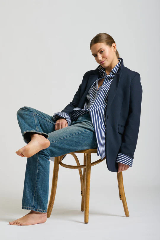 The Boyfriend Shirt-Navy Stripe