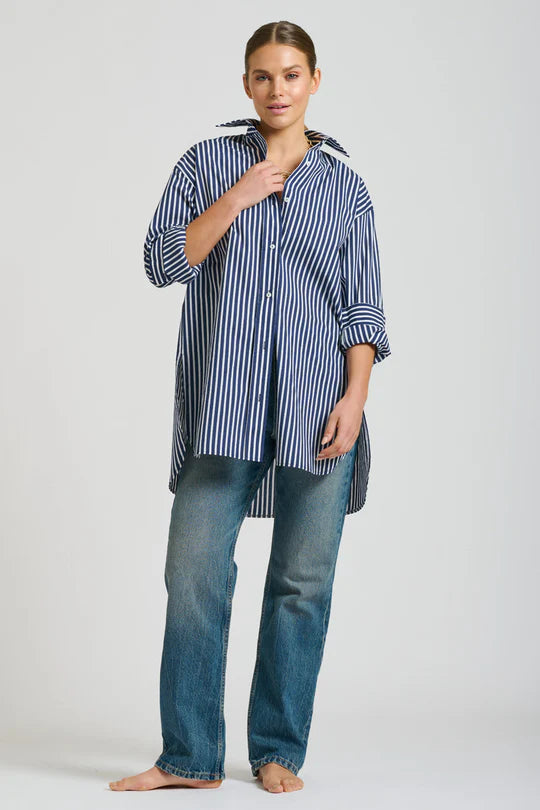 The Boyfriend Shirt-Navy Stripe