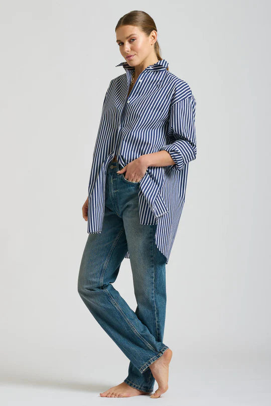 The Boyfriend Shirt-Navy Stripe