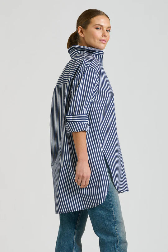 The Boyfriend Shirt-Navy Stripe