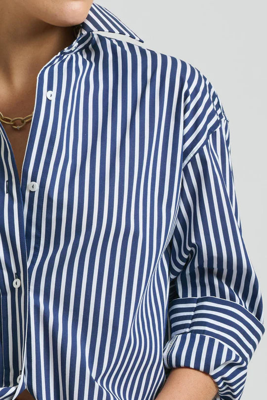 The Boyfriend Shirt-Navy Stripe