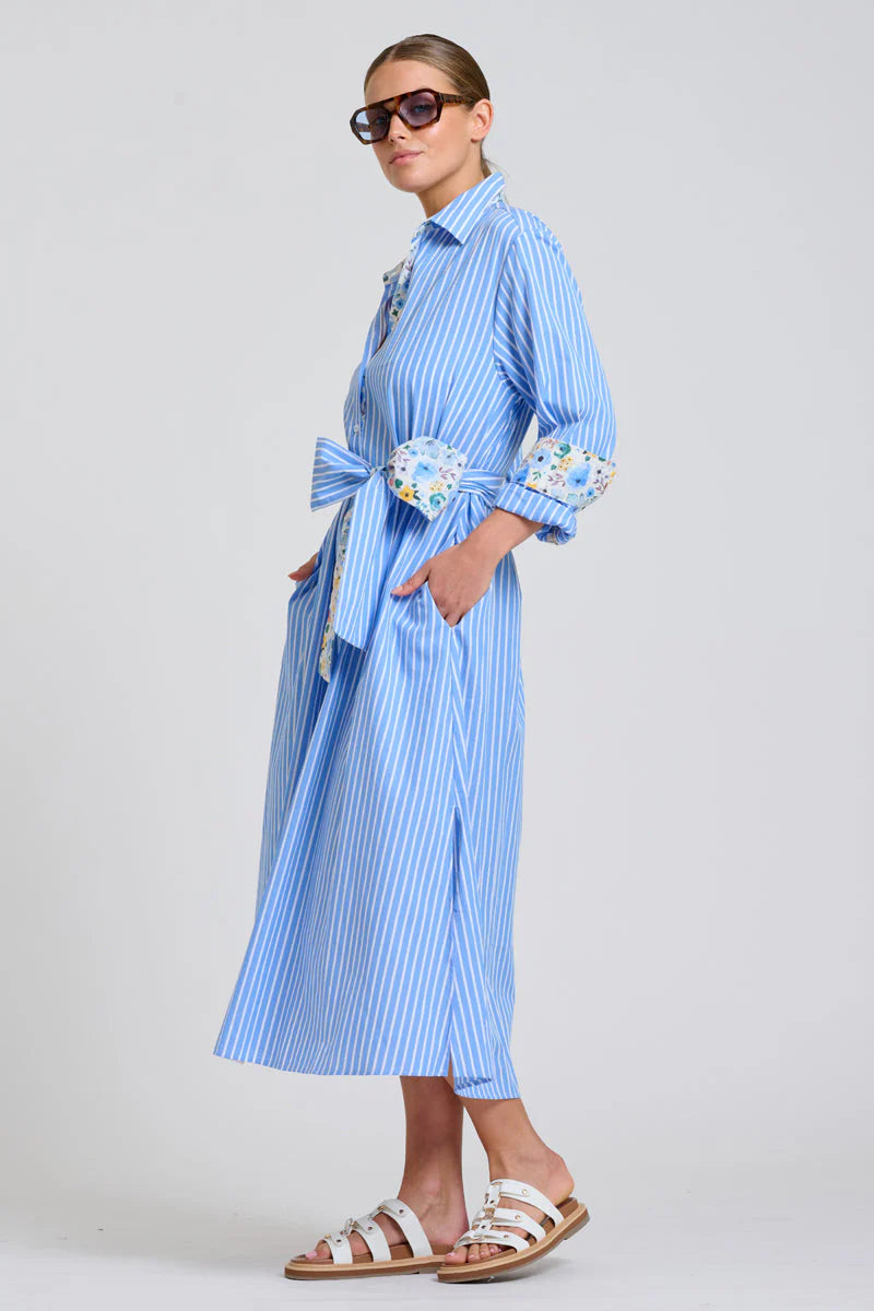 The Luna Oversized Long Line Shirt Dress- Stripe/floral