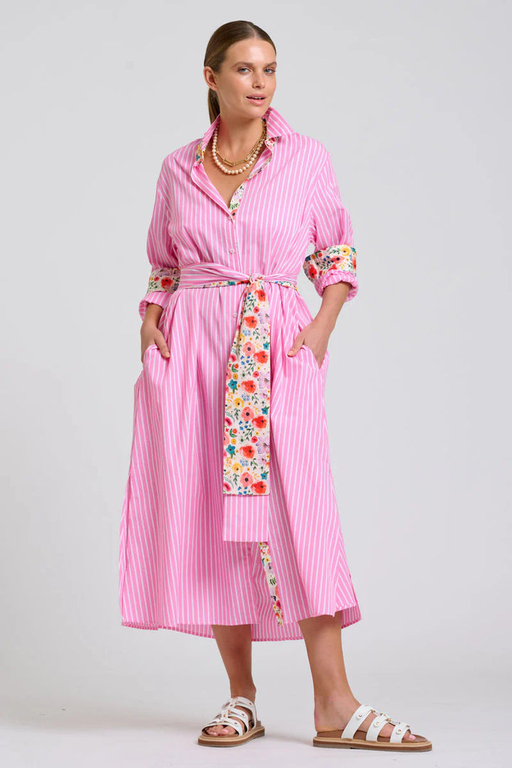 The Luna Oversized Long Line Shirt Dress- Stripe/floral