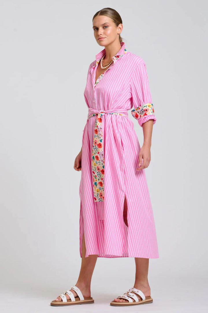 The Luna Oversized Long Line Shirt Dress- Stripe/floral