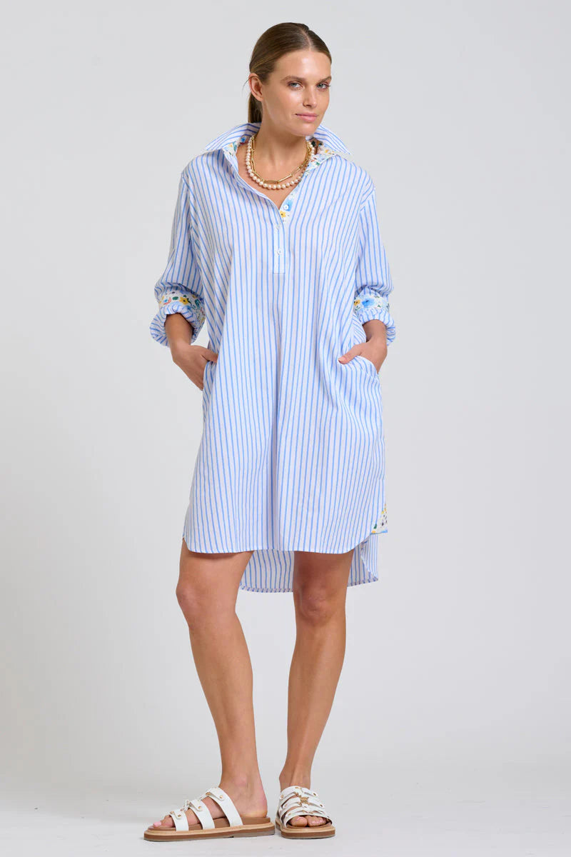 Popover Stripe/Floral Trim Dress