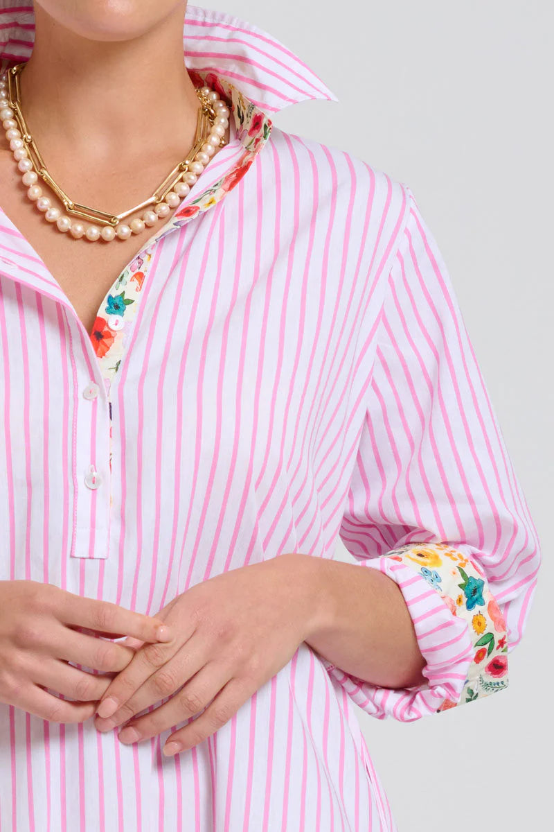 Popover Stripe/Floral Trim Dress