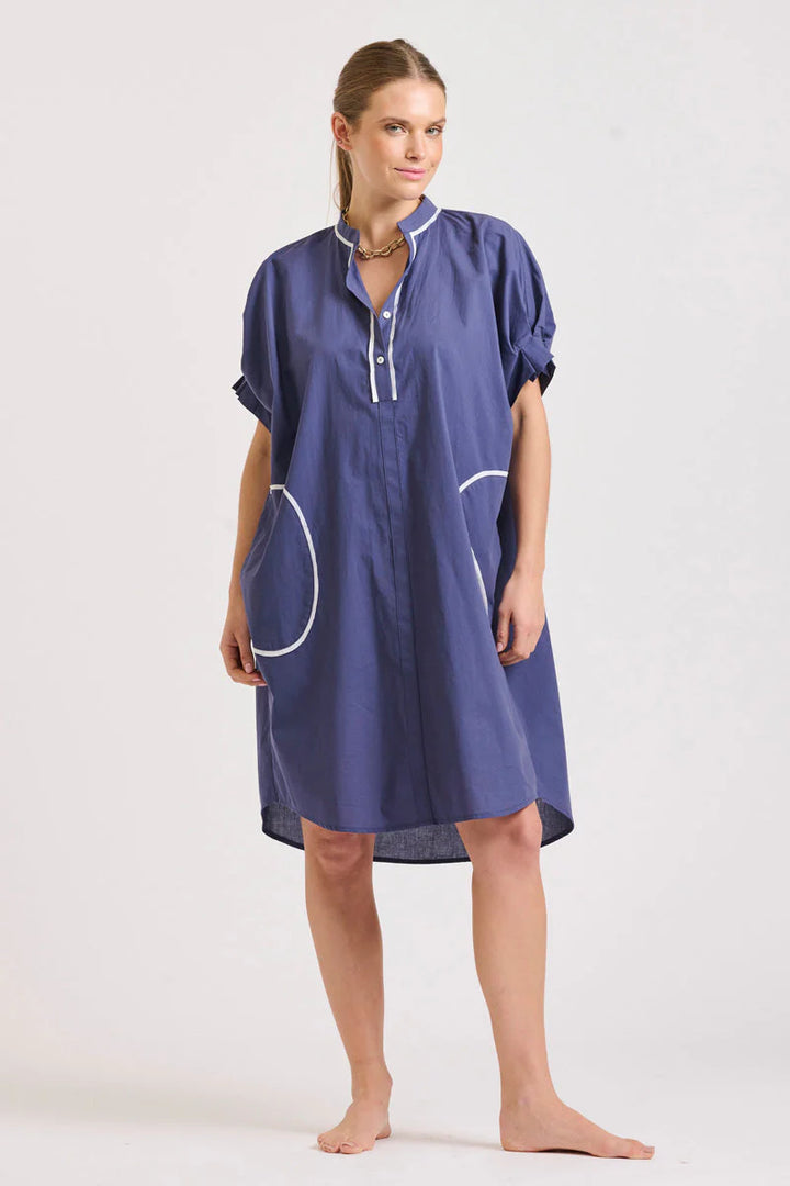 Tara Short Sleeve Dress - Navy/White Trim