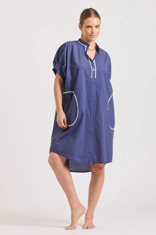 Tara Short Sleeve Dress - Navy/White Trim