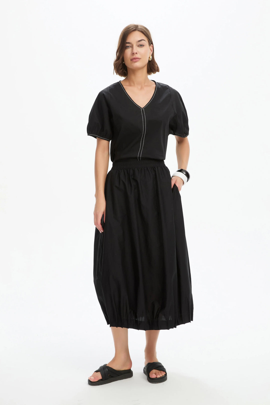 Pin Tuck Hem Poplin Skirt