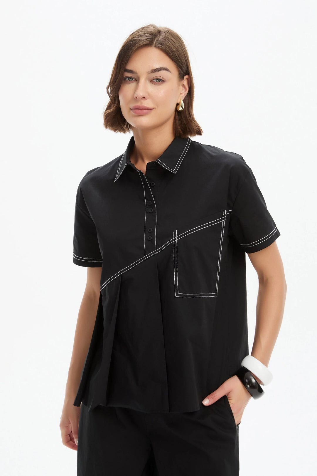 PLEATED CONTRAST SHIRT