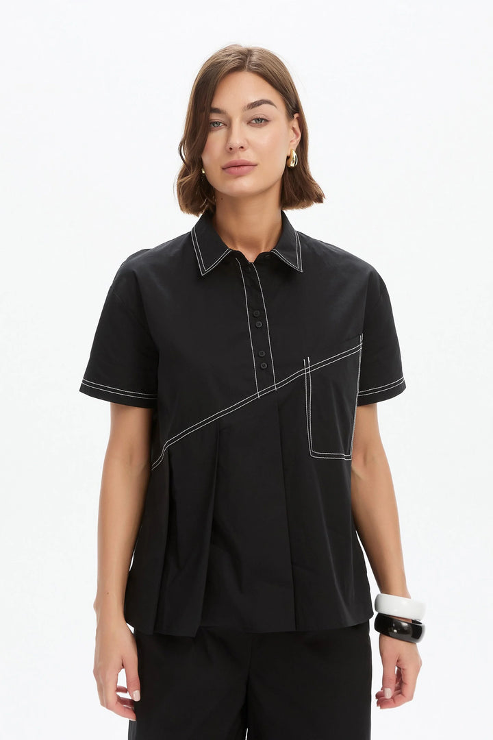 PLEATED CONTRAST SHIRT