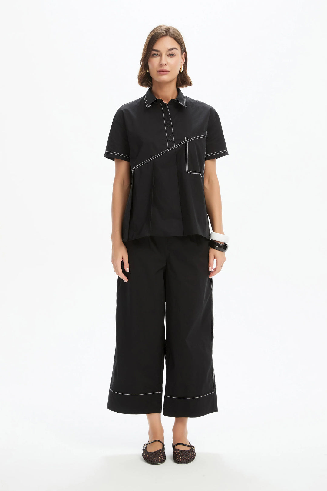 PLEATED CONTRAST SHIRT