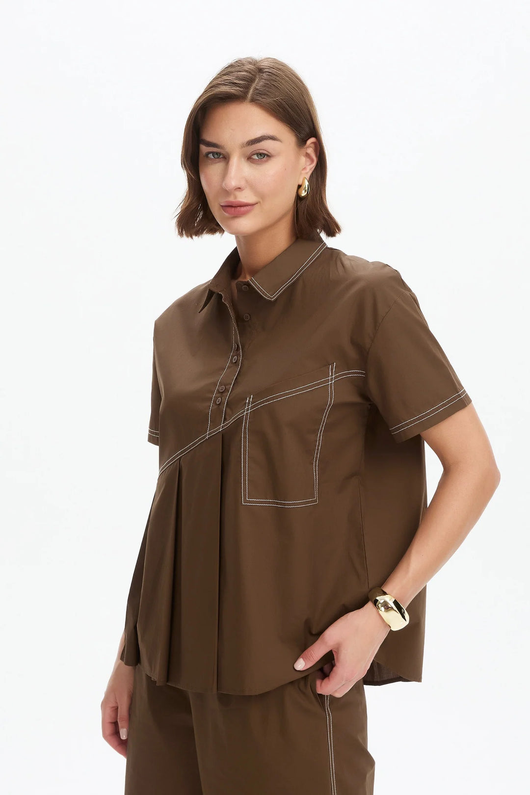 PLEATED CONTRAST SHIRT
