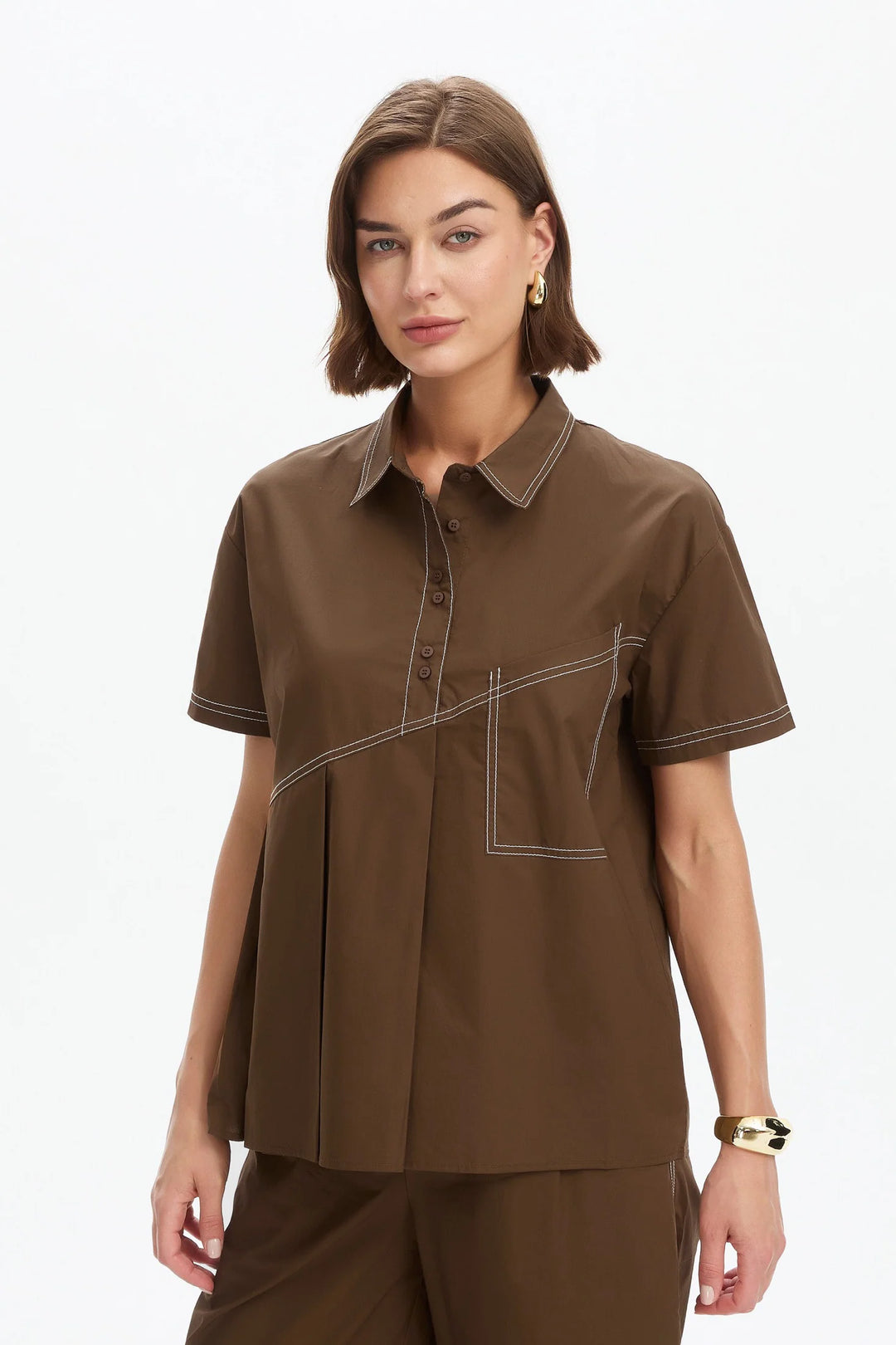 PLEATED CONTRAST SHIRT