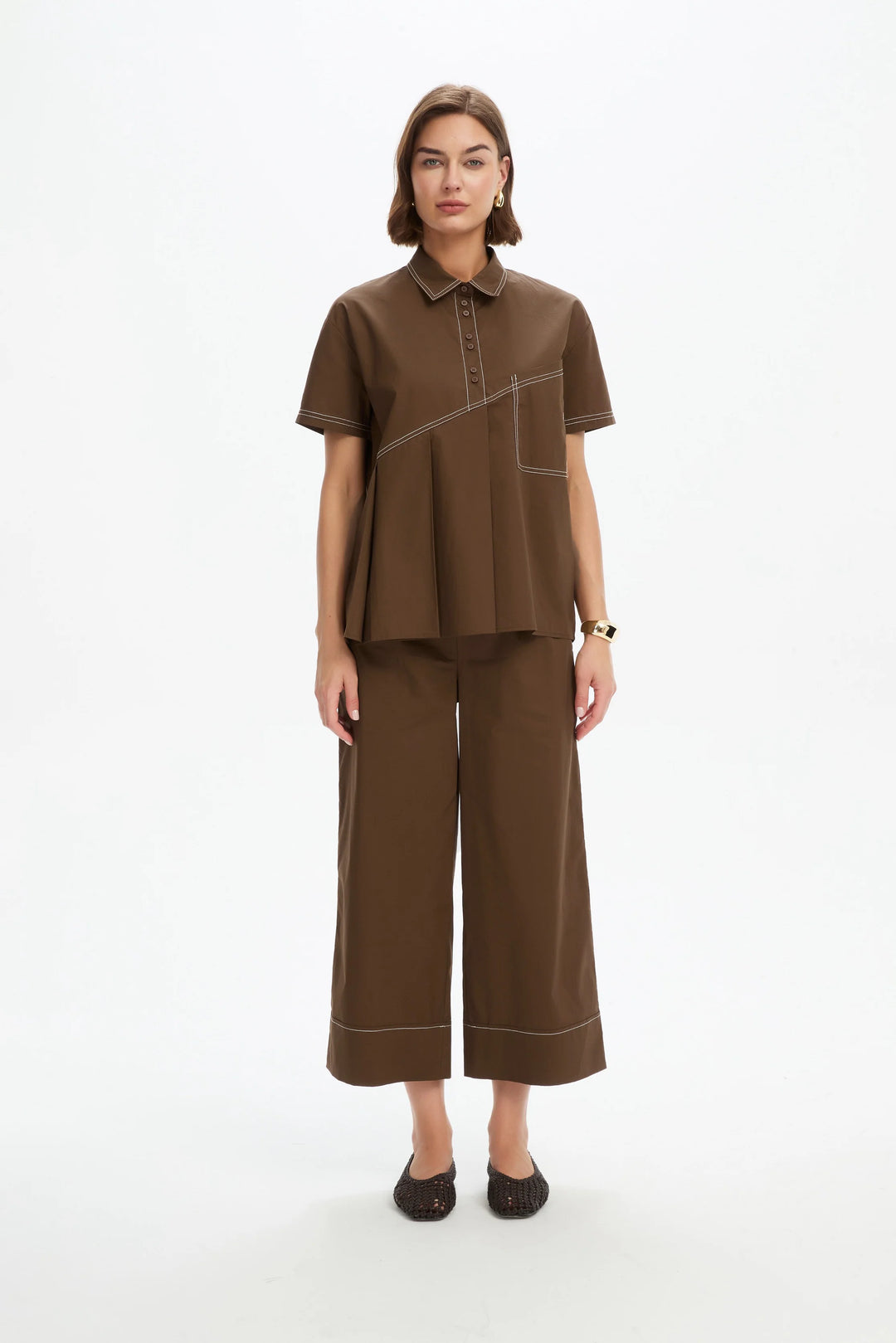 PLEATED CONTRAST SHIRT