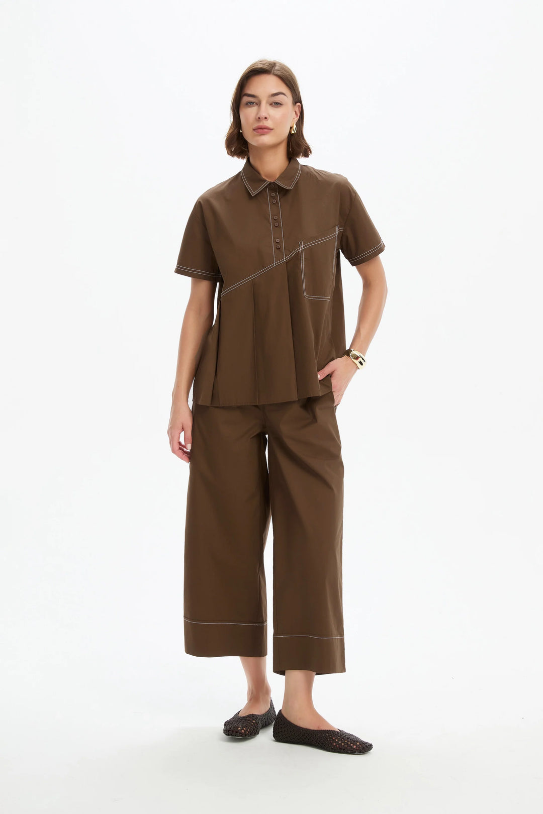 PLEATED CONTRAST SHIRT