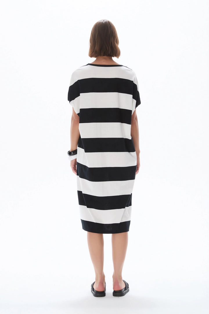 STRIPE BUBBLE SLEEVE DRESS