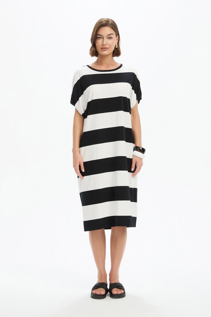 STRIPE BUBBLE SLEEVE DRESS