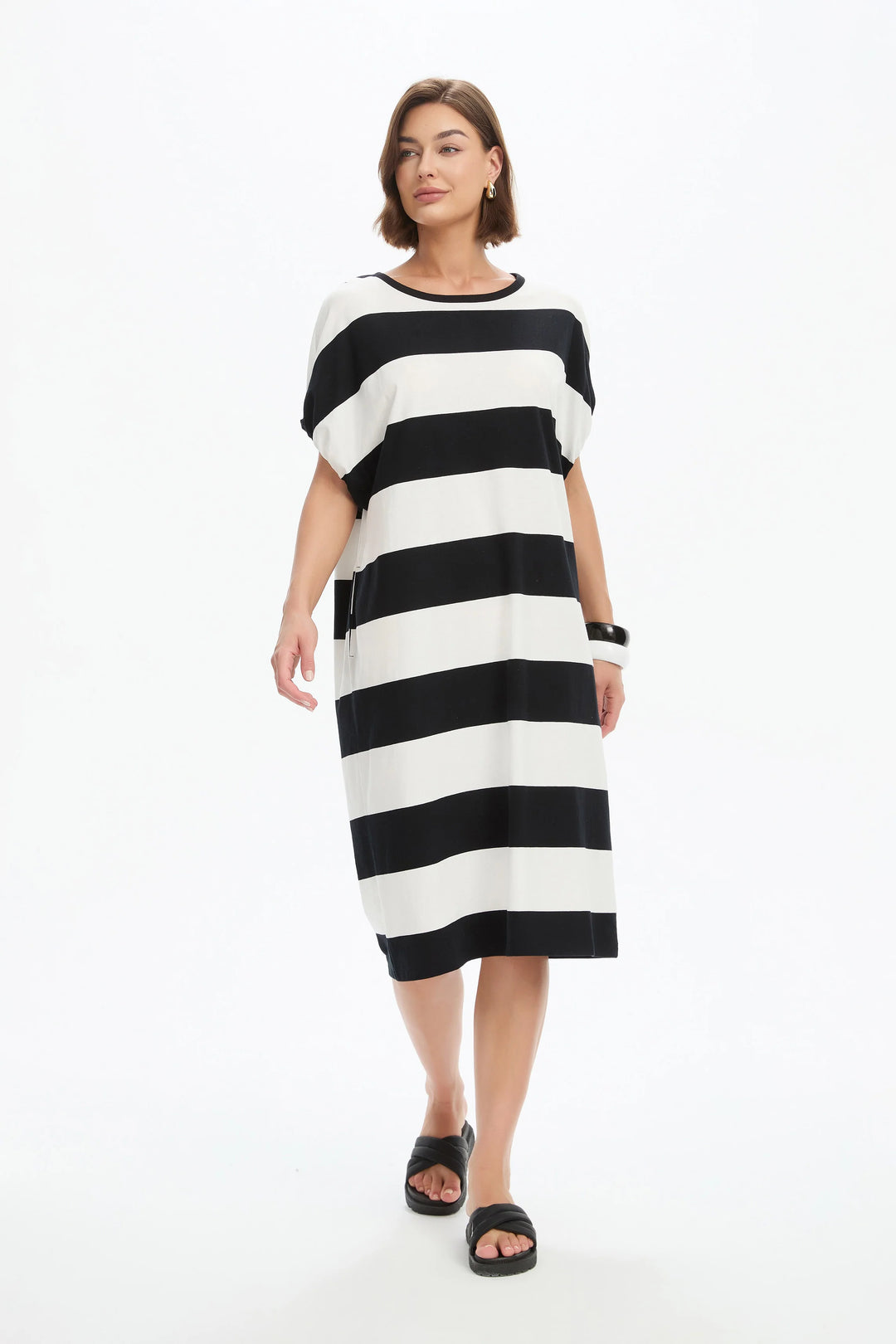 STRIPE BUBBLE SLEEVE DRESS