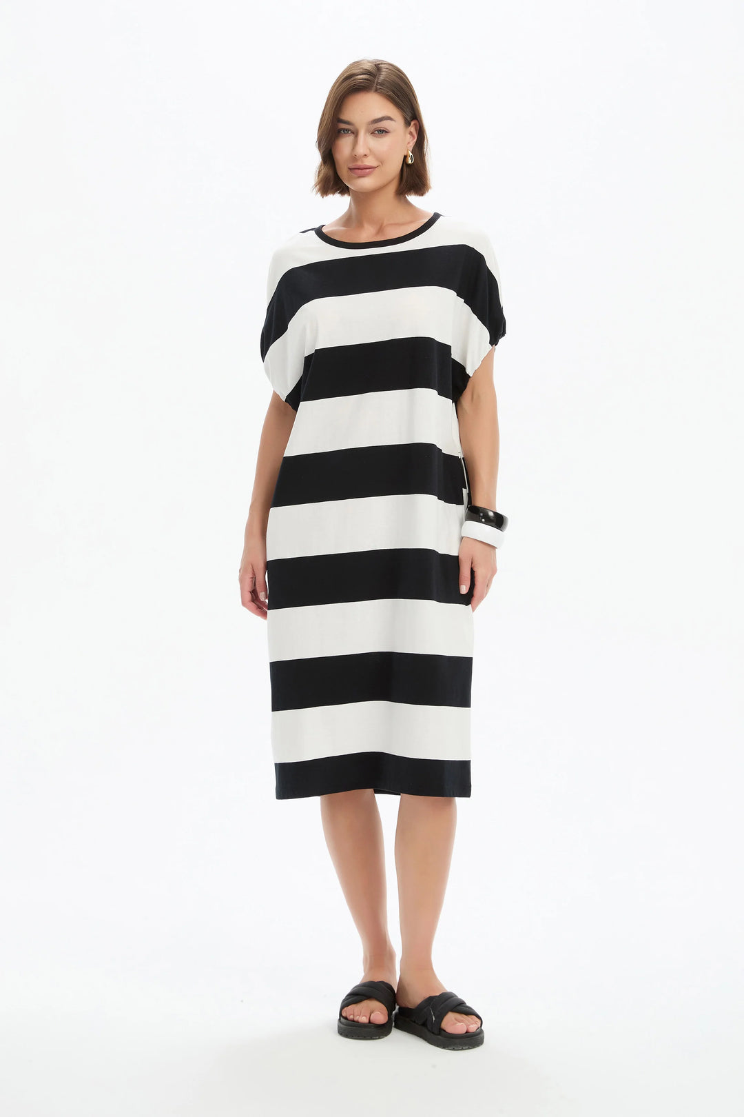 STRIPE BUBBLE SLEEVE DRESS