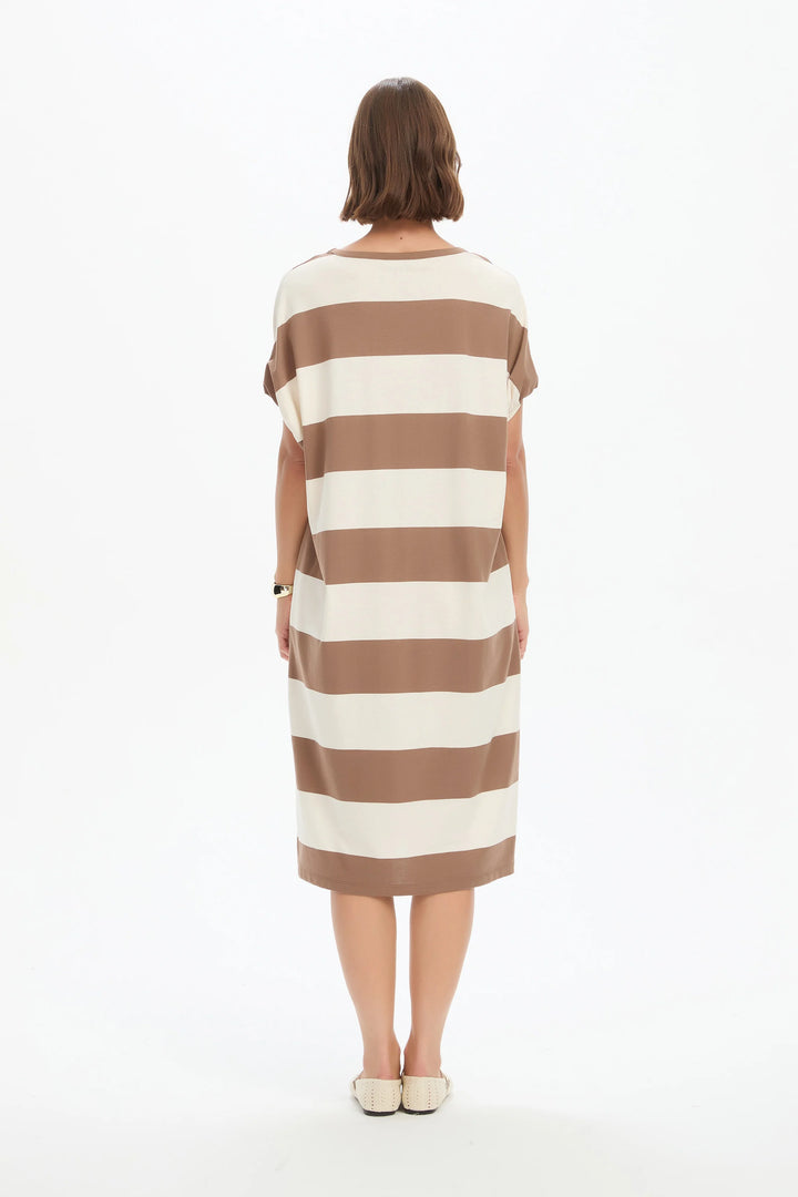 STRIPE BUBBLE SLEEVE DRESS