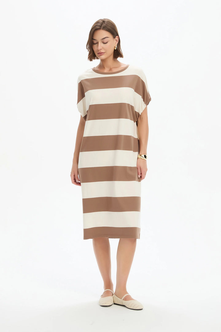 STRIPE BUBBLE SLEEVE DRESS