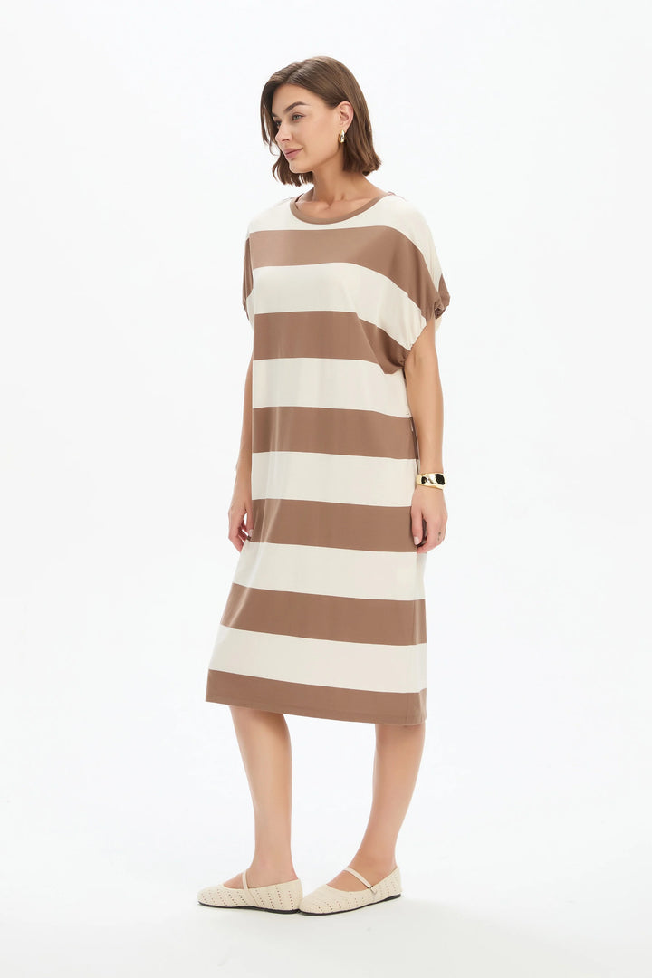 STRIPE BUBBLE SLEEVE DRESS